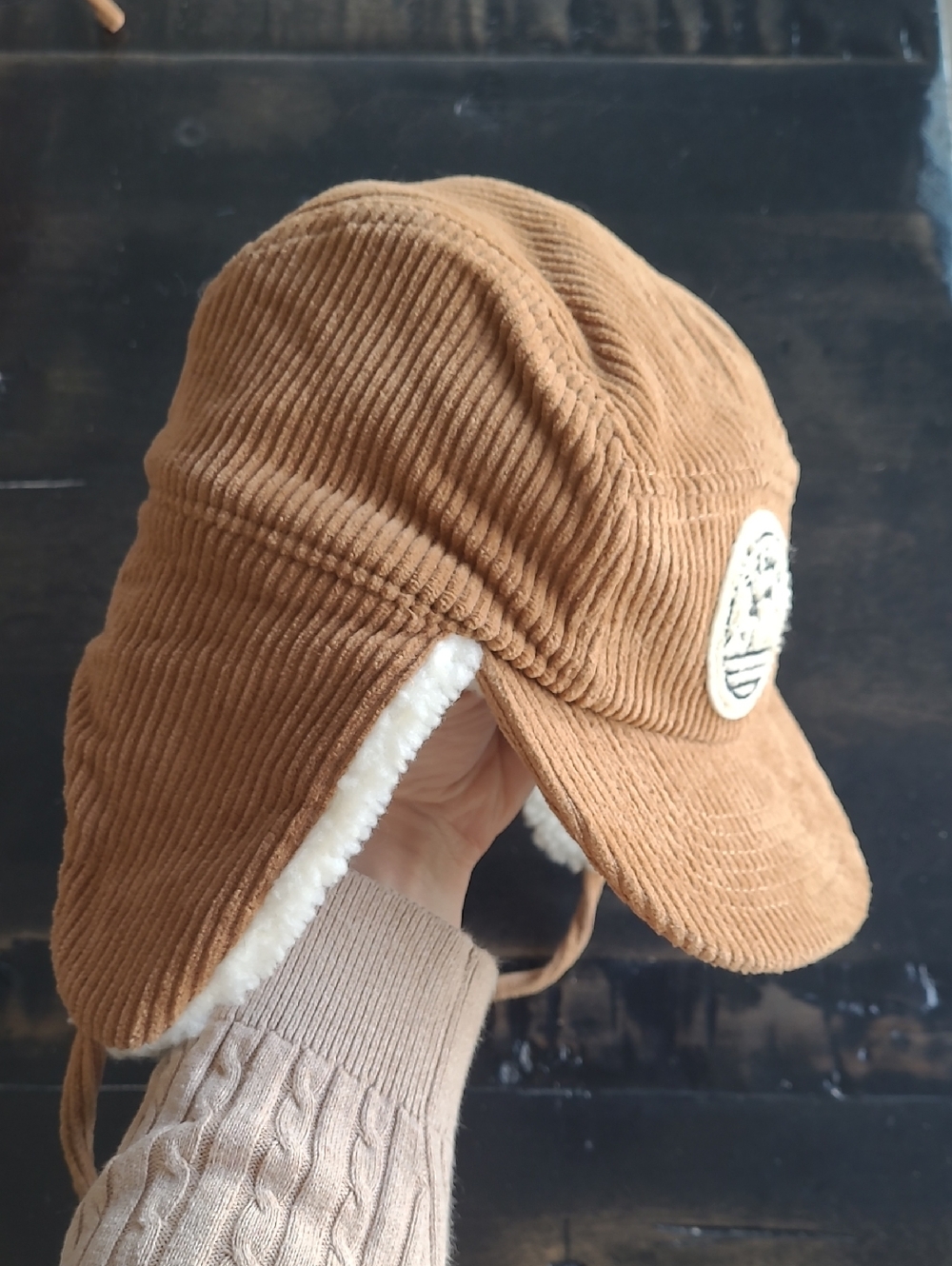 Souris Mini Kids Corduroy Trapper Hat with Sherpa Lining - Brown 12-24m